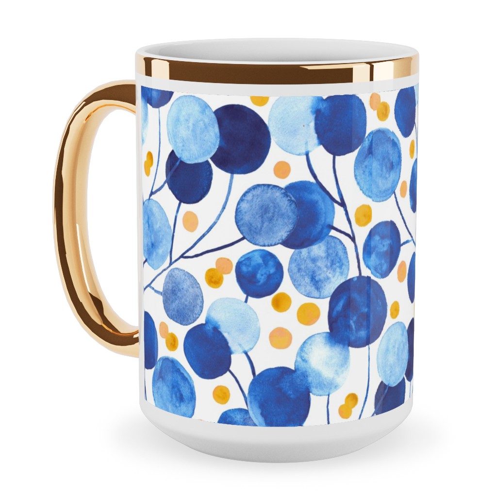 Pompom Plants - Cobalt & Gold Ceramic Mug, Gold Handle, , 15oz, Blue, True Blue