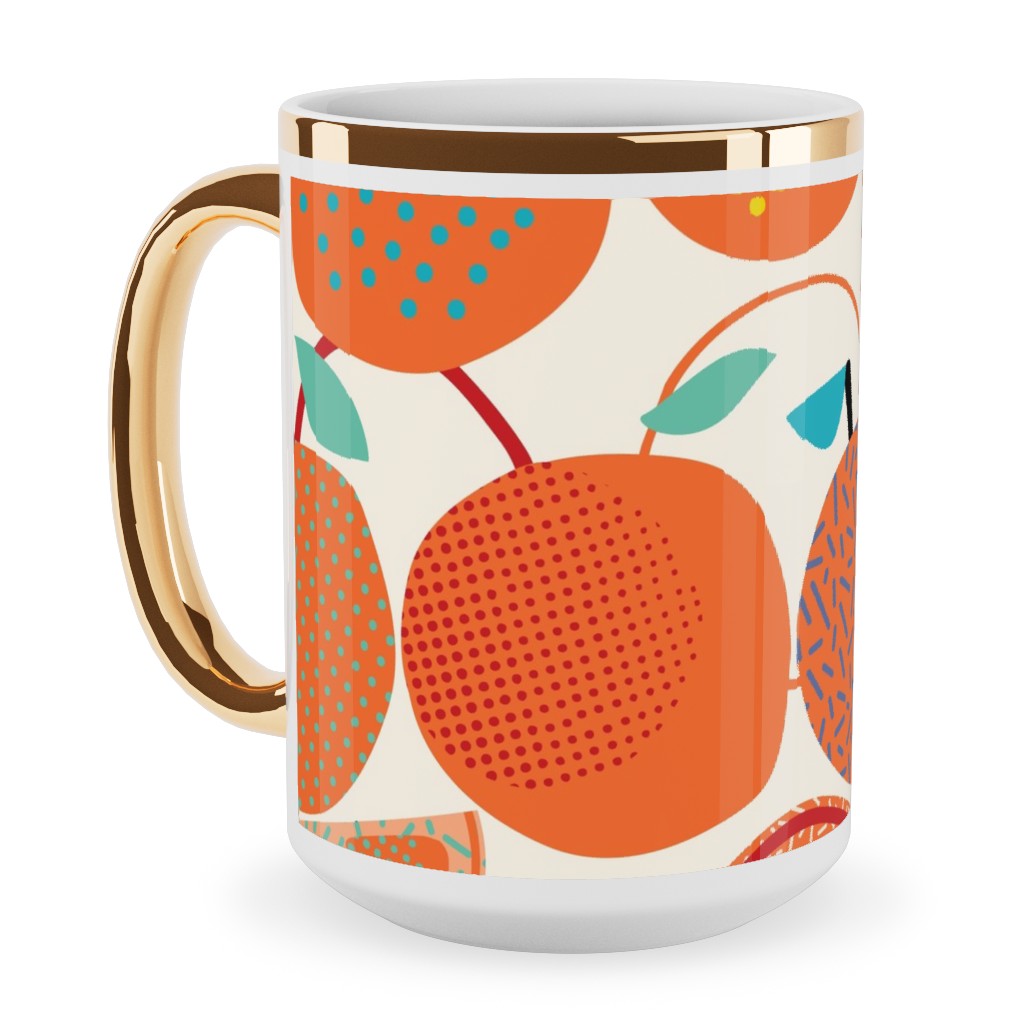 Fresh Orange - Orange Ceramic Mug, Gold Handle,  , 15oz, Orange
