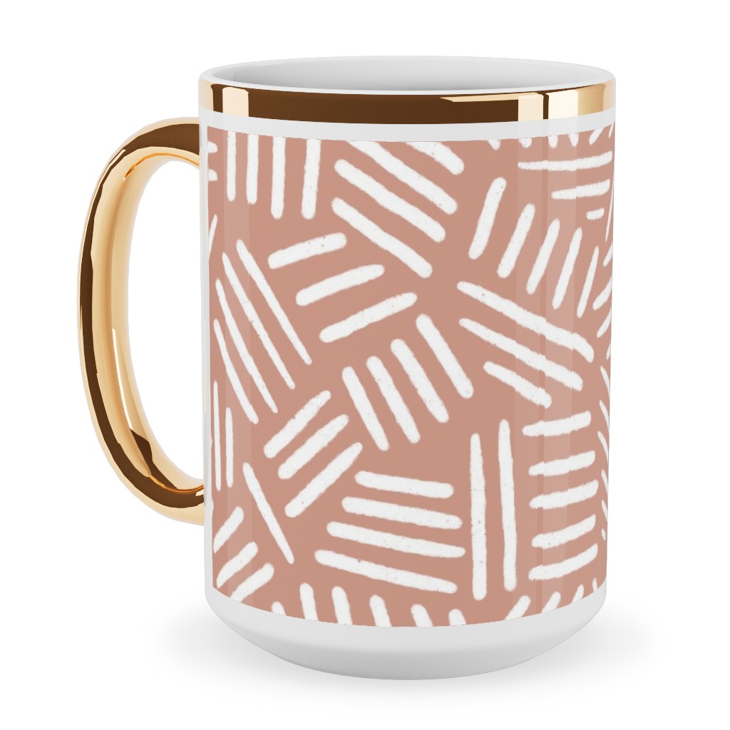 Dashes - Pink Ceramic Mug, Gold Handle,  , 15oz, Pink