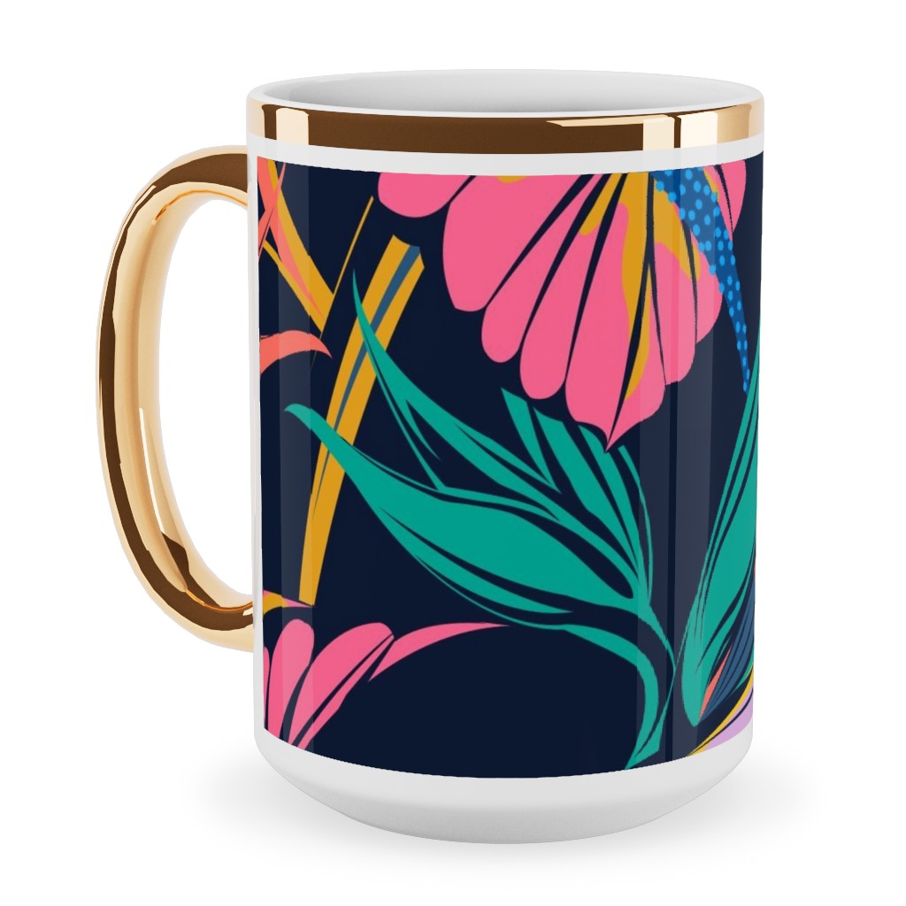 Electric Paradise Ceramic Mug, Gold Handle, , 15oz, Multicolor