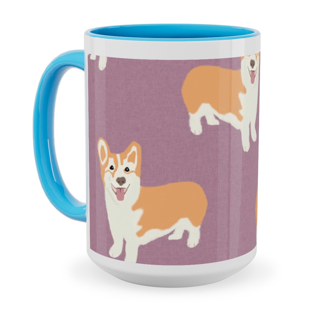 Corgi Ceramic Mug, Light Blue,  , 15oz, Purple