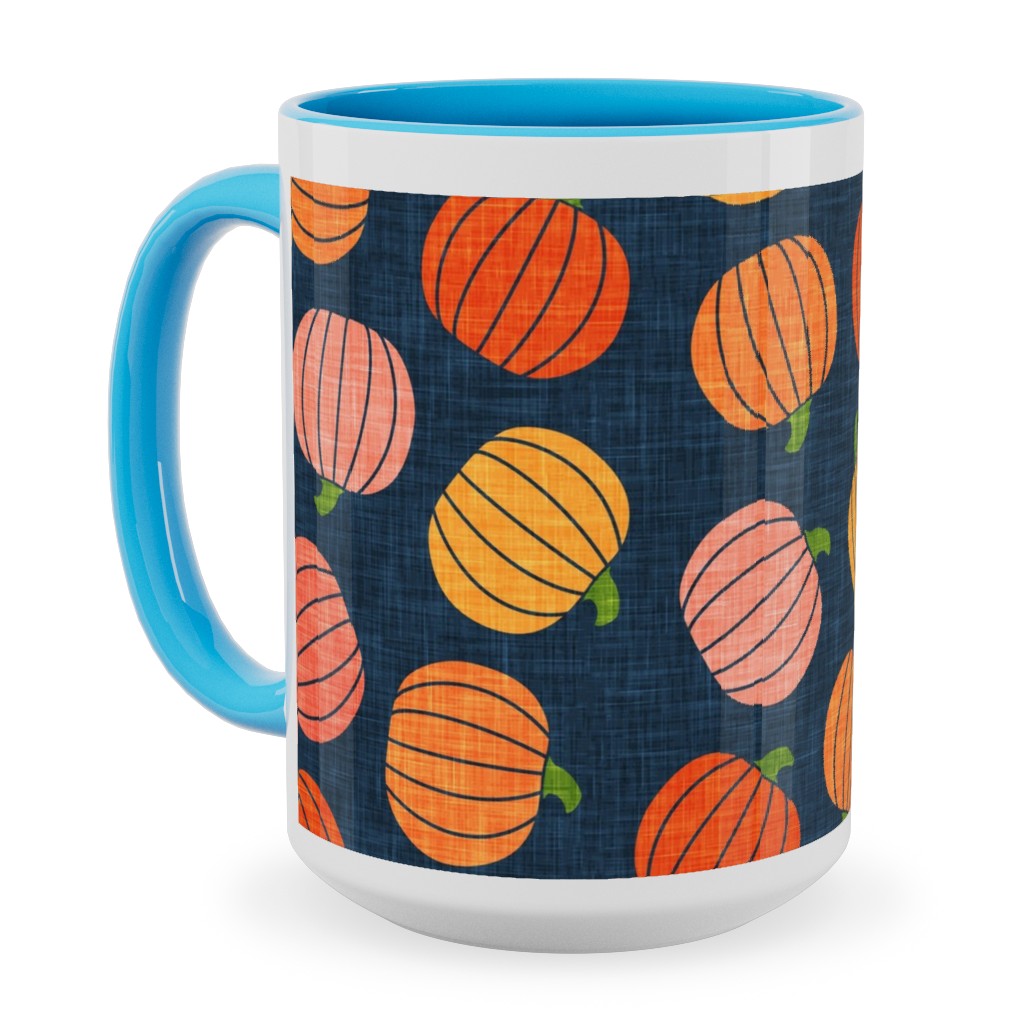 Pumpkin Toss - Orange on Blue Ceramic Mug, Light Blue, , 15oz, Orange, Orange
