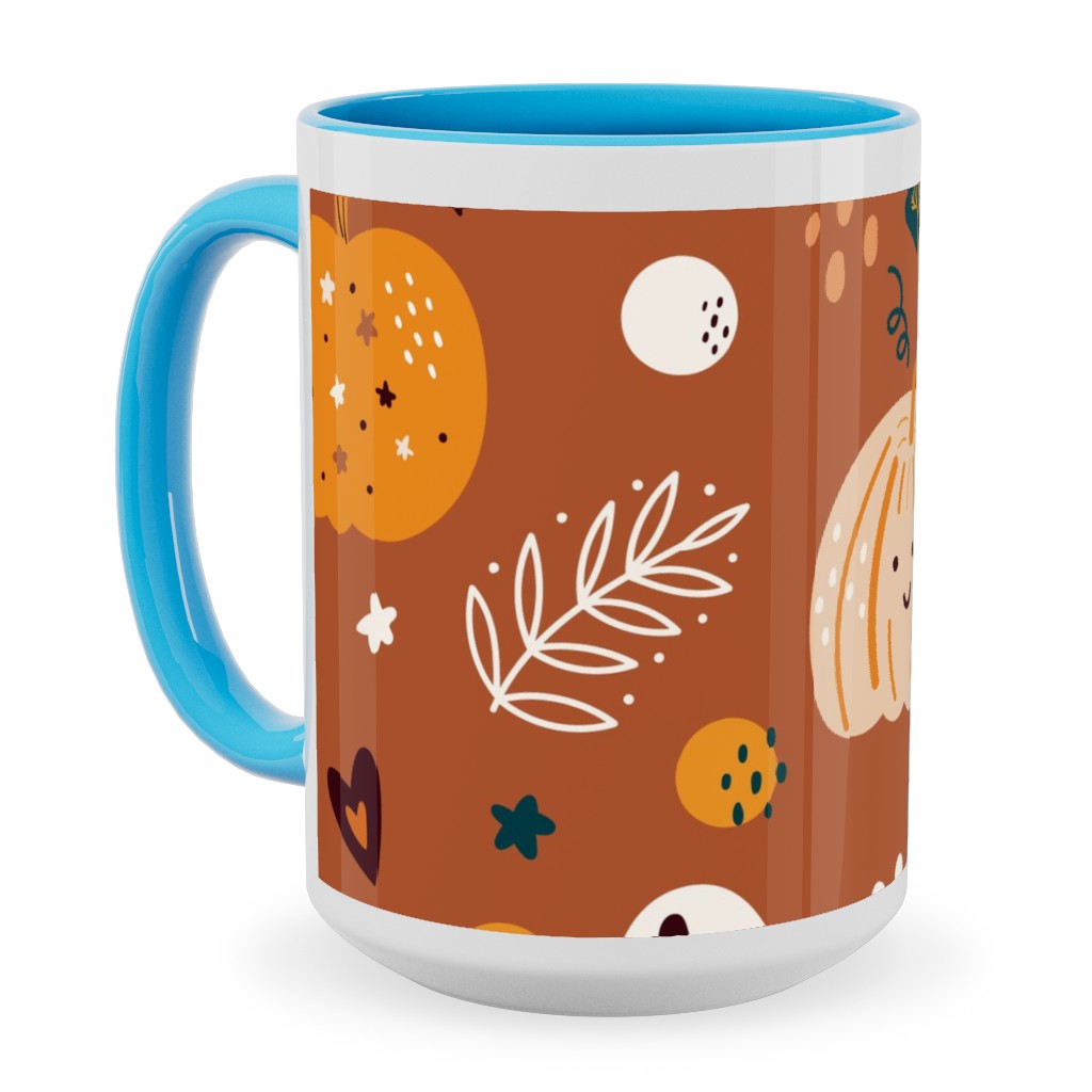 Autumn Pattern - Orange Ceramic Mug, Light Blue, , 15oz, Orange, Orange
