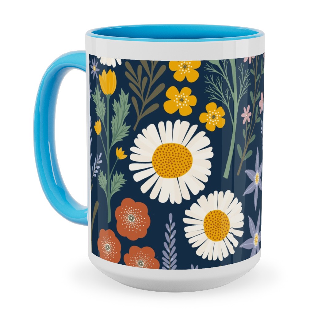 British Spring Meadow - Navy Ceramic Mug, Light Blue, , 15oz, Multicolor