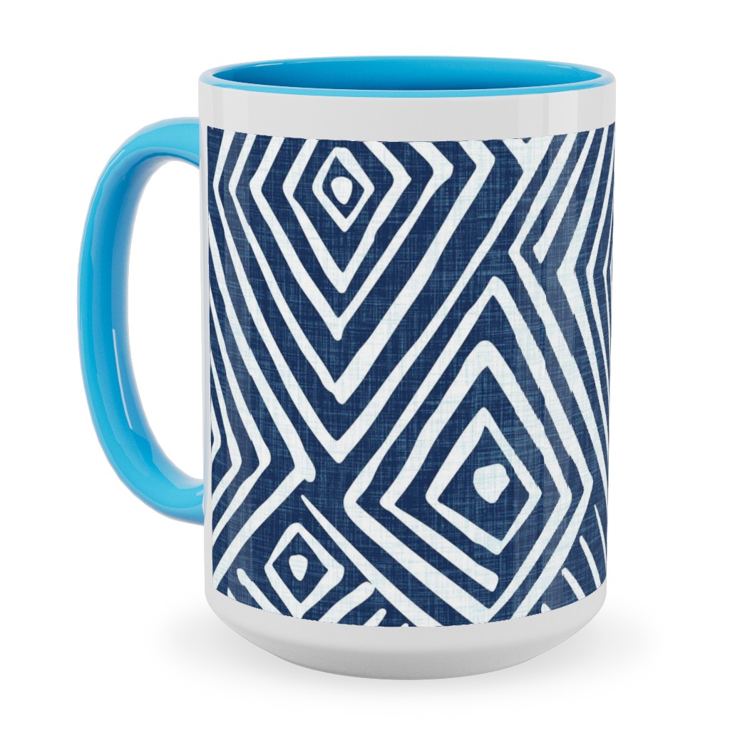 Diamond Mud Cloth -Blue Ceramic Mug, Light Blue,  , 15oz, Blue