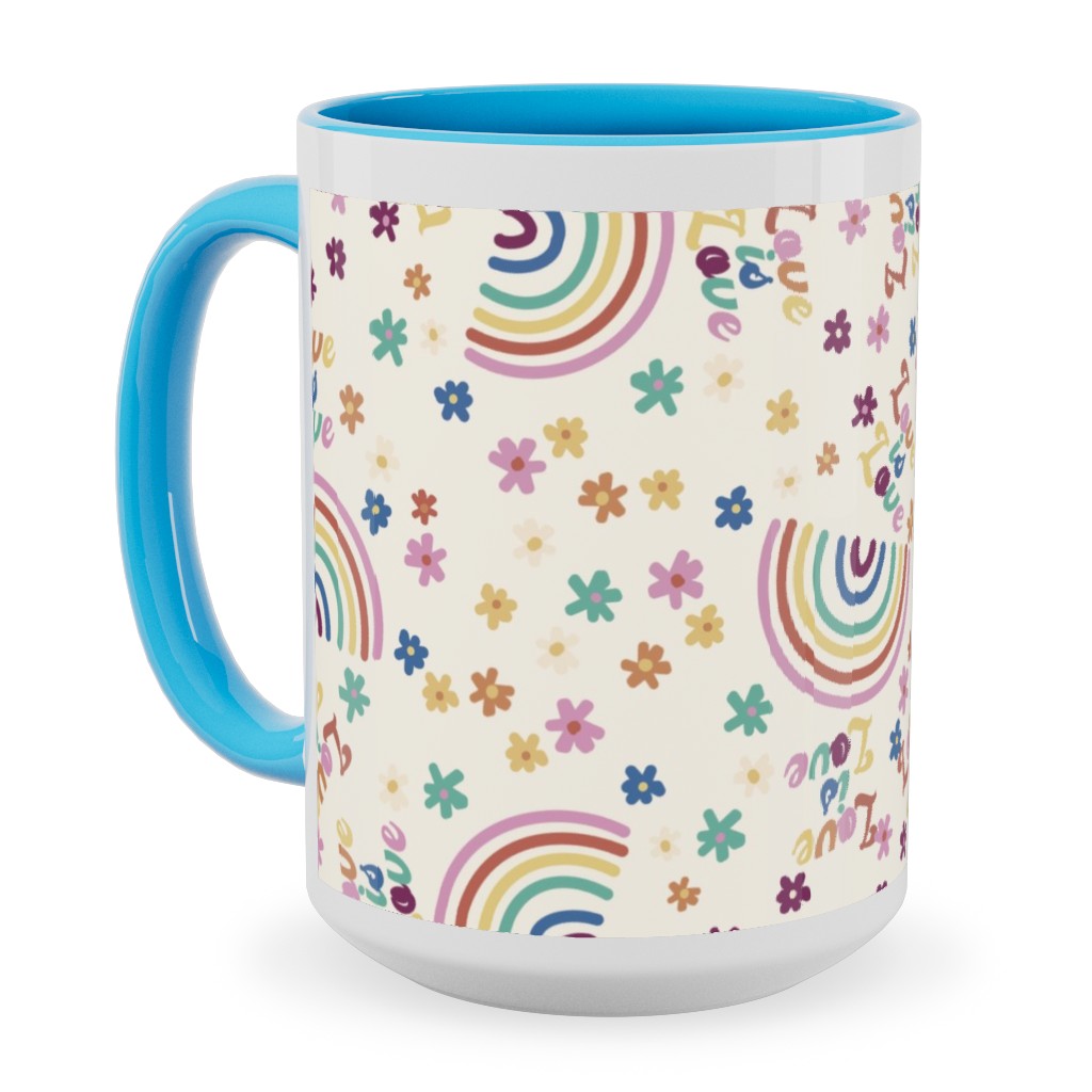 Love Is Love Rainbow - Pride - Muted Ceramic Mug, Light Blue, , 15oz, Multicolor