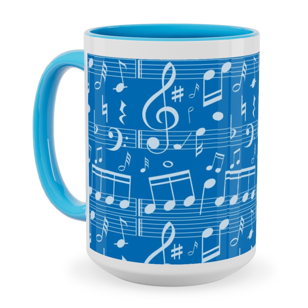 Music Notes - Blue Ceramic Mug, Light Blue, , 15oz, Blue, True Blue