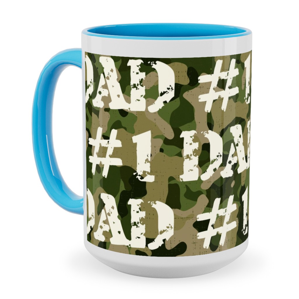 Number One Dad - Green Camo Ceramic Mug, Light Blue, , 15oz, Green, Classic Green