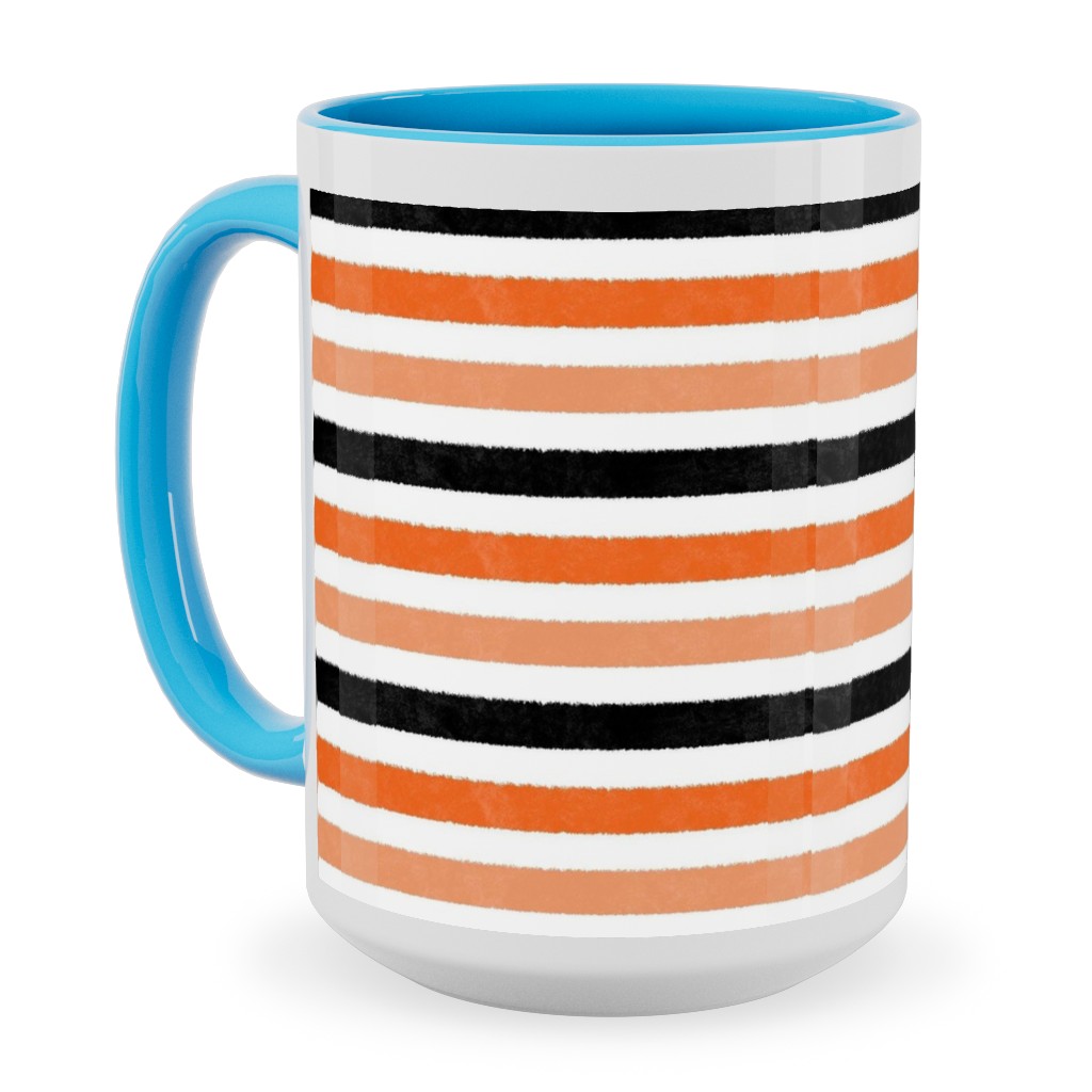 Halloween Stripes - Orange and Black Ceramic Mug, Light Blue, , 15oz, Orange, Orange
