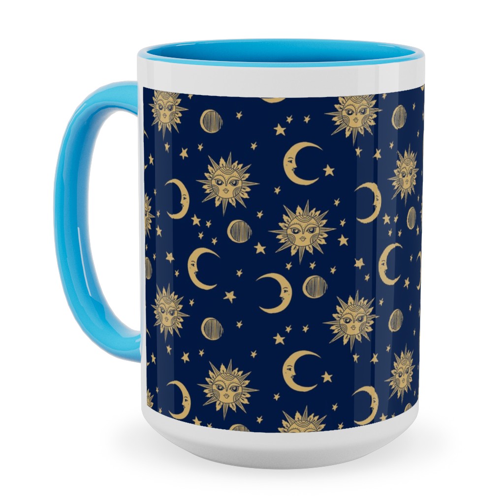 Sun Moon and Stars - Dark Ceramic Mug, Light Blue, , 15oz, Blue, True Blue