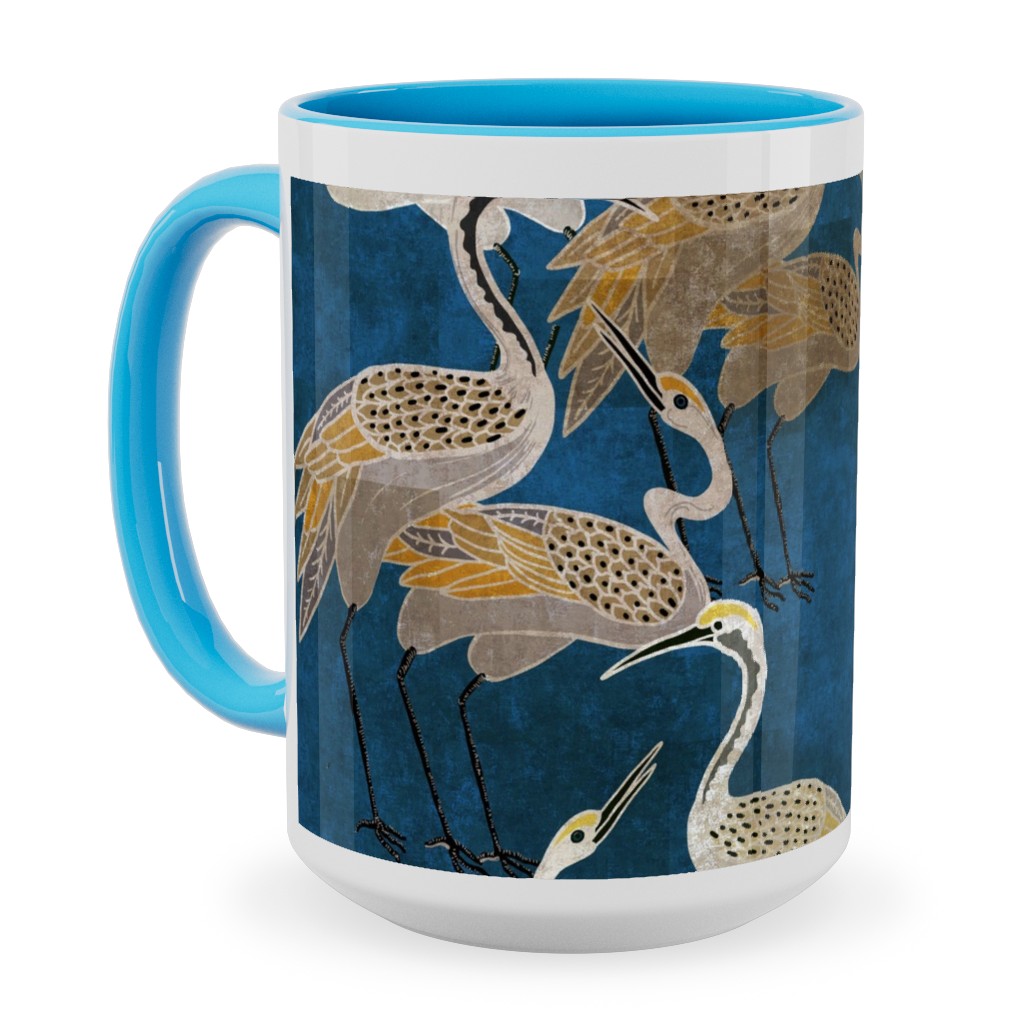 Deco Cranes - Sapphire Ceramic Mug, Light Blue, , 15oz, Blue, True Blue