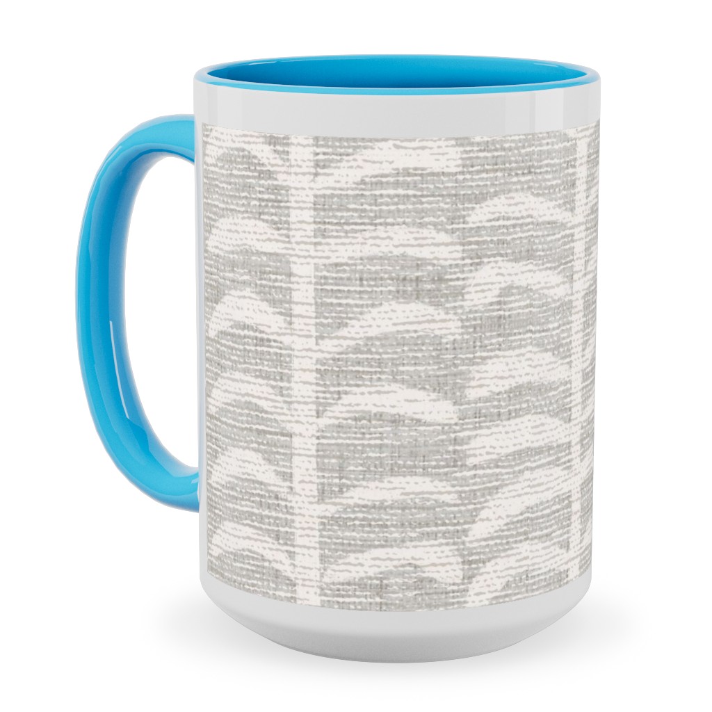 Grasscloth Vine - Neutral Ceramic Mug, Light Blue, , 15oz, Gray, Gray