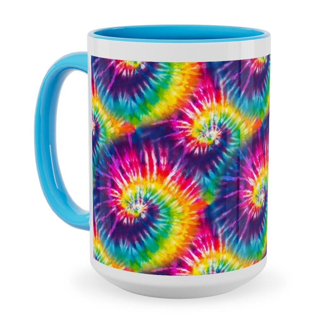 Colorful Rainbow Tie Dye Swirl - Multi Ceramic Mug, Light Blue,  , 15oz, Multicolor