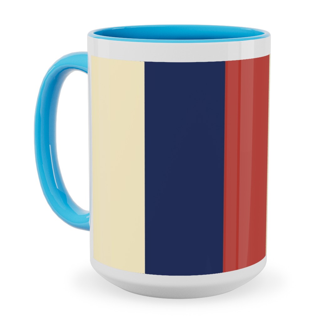 Camping Stripe Vertical - Multi Ceramic Mug, Light Blue, , 15oz, Multicolor