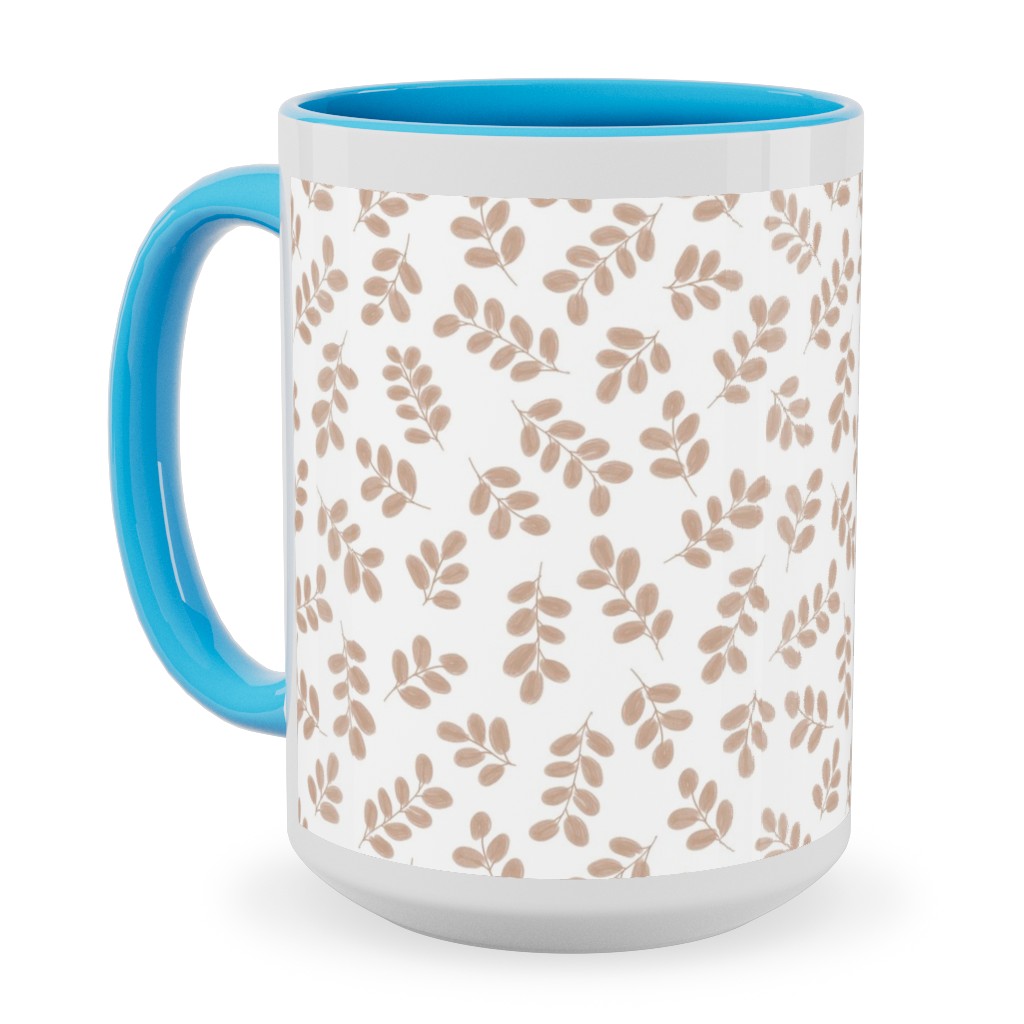 Whimsy Leaves - Dusty Ceramic Mug, Light Blue,  , 15oz, Beige