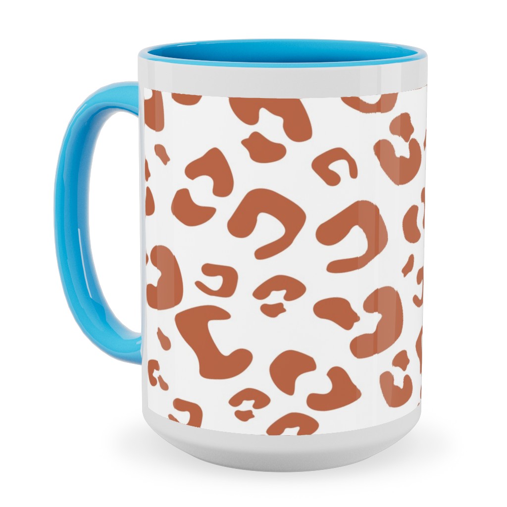 Leopard Print - Terracotta Ceramic Mug, Light Blue,  , 15oz, Brown