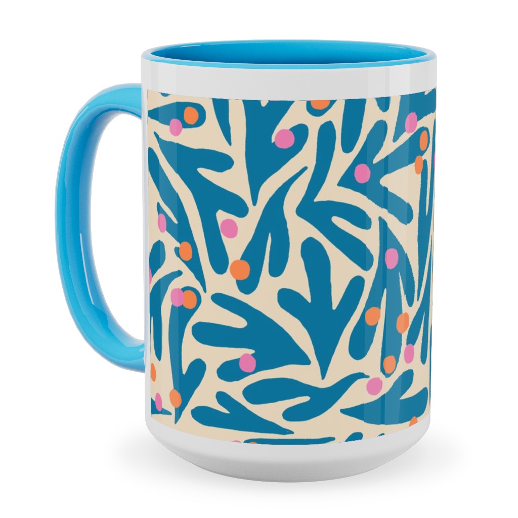 Funky Flora - Blue and White Ceramic Mug, Light Blue, , 15oz, Blue, True Blue