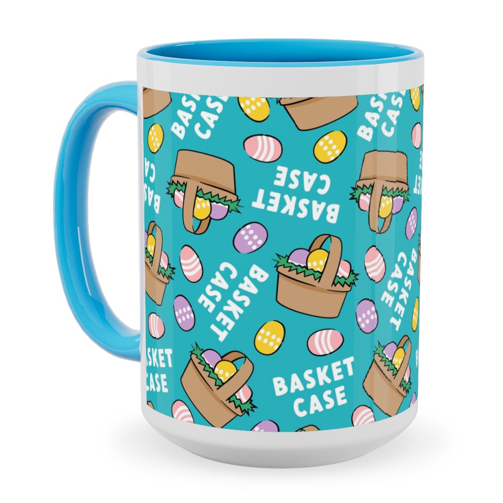 Basket Case - Basket and Eggs - Blue Ceramic Mug, Light Blue, , 15oz, Blue, True Blue