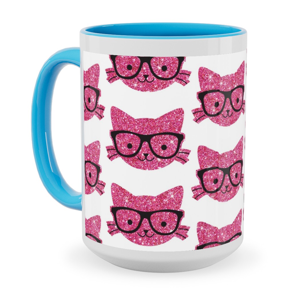 Sparkle Kitties Ceramic Mug, Light Blue, , 15oz, Pink, Rose