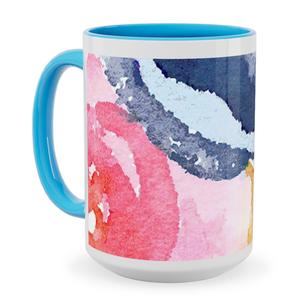 Spring Dreams - Watercolor Floral - Multi Ceramic Mug, Light Blue,  , 15oz, Multicolor