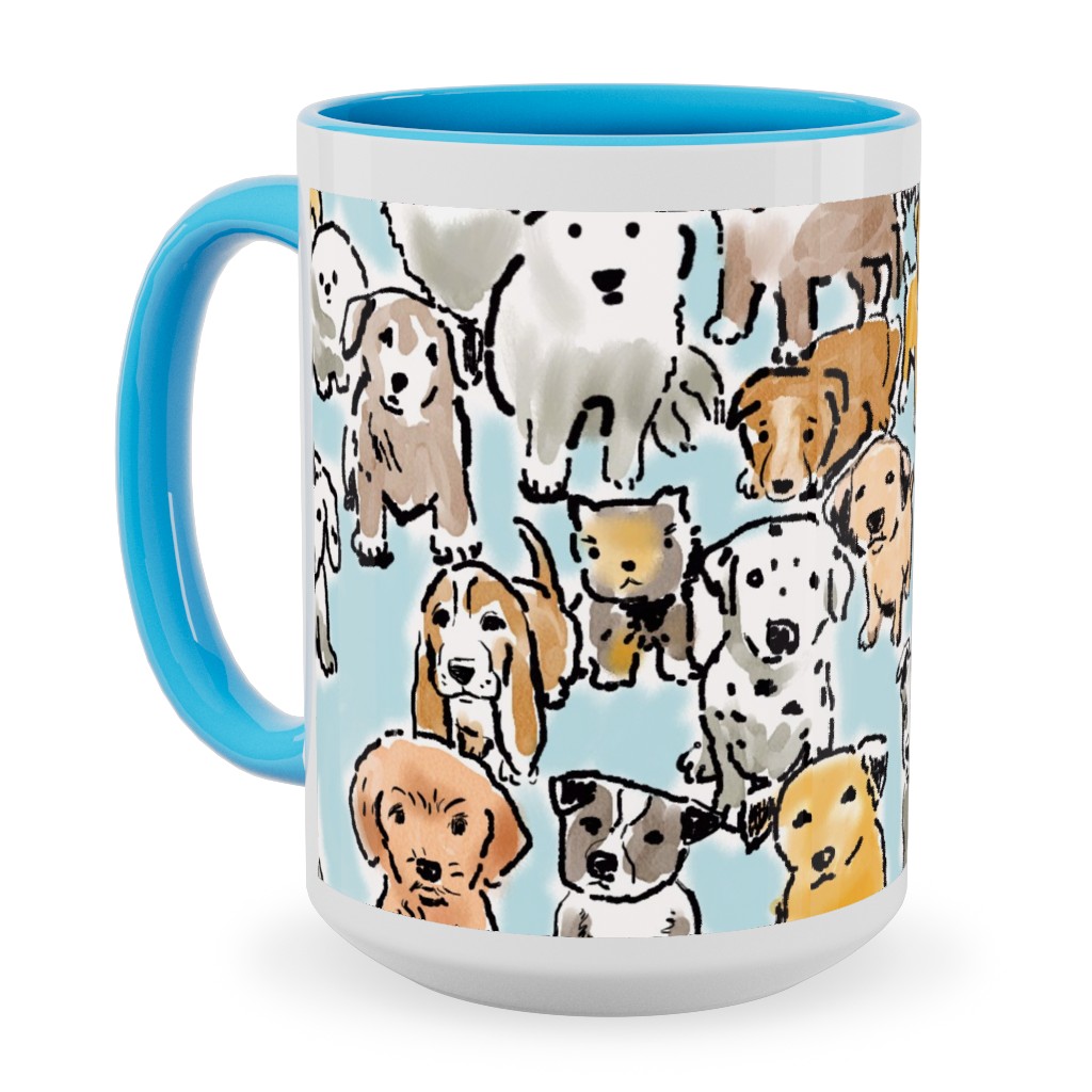 Puppies Ceramic Mug, Light Blue, , 15oz, Blue, Hydrangea