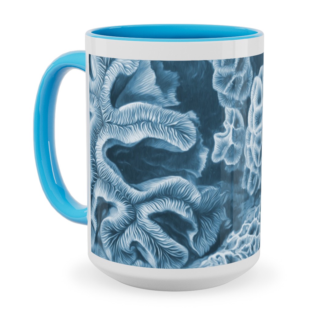 Coral All Over in Sea Blue Ceramic Mug, Light Blue, , 15oz, Blue, True Blue