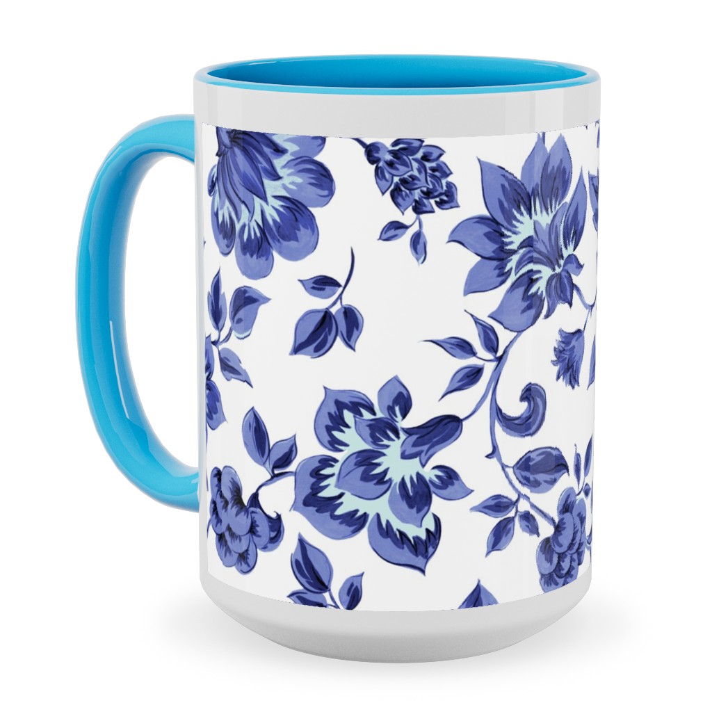 Fleurs De Provence - Blue and White Ceramic Mug, Light Blue, , 15oz, Blue, True Blue