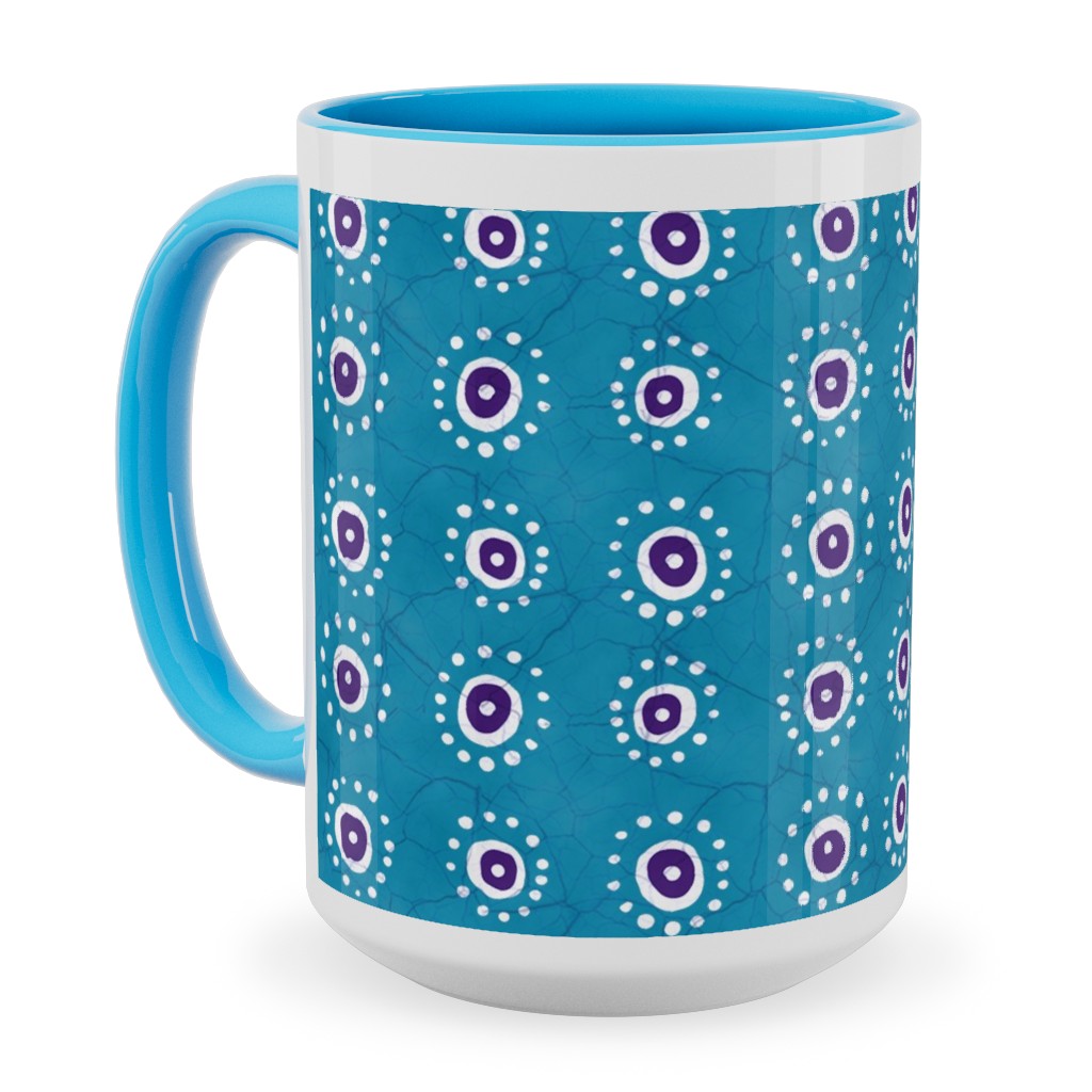 Batik Suns Ceramic Mug, Light Blue, , 15oz, Blue, Tidal Wave