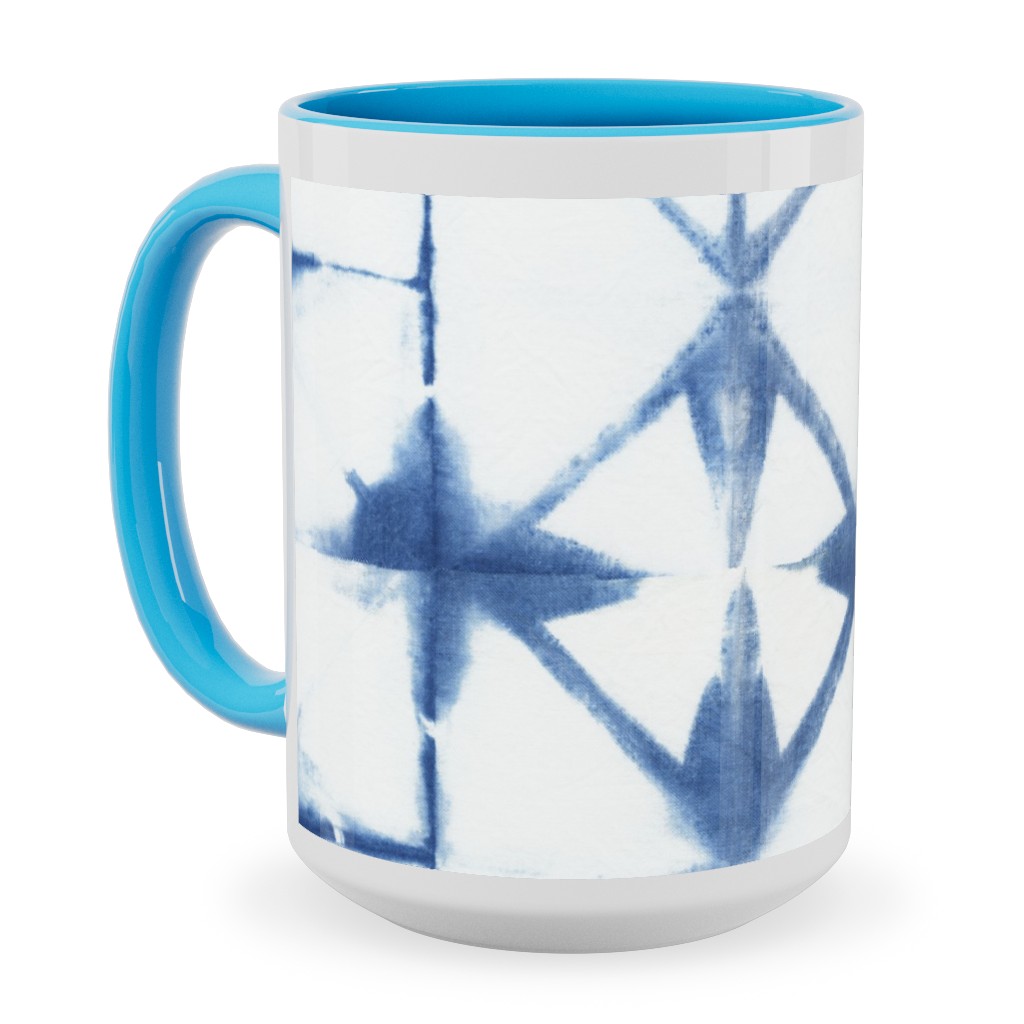 Shibori Diamond - Blue on White Ceramic Mug, Light Blue, , 15oz, Blue, True Blue