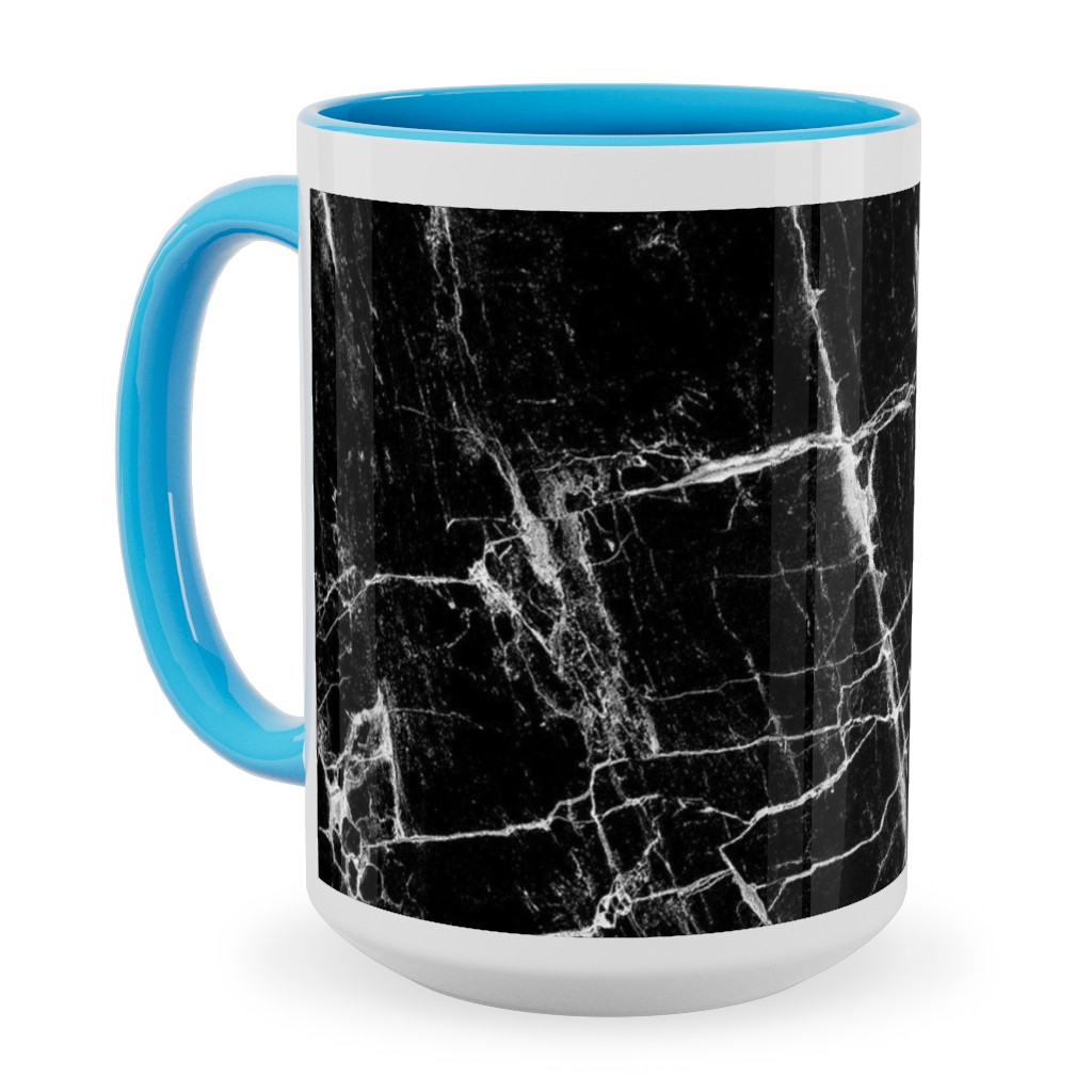Cracked Black Marble Ceramic Mug, Light Blue, , 15oz, Black, Black