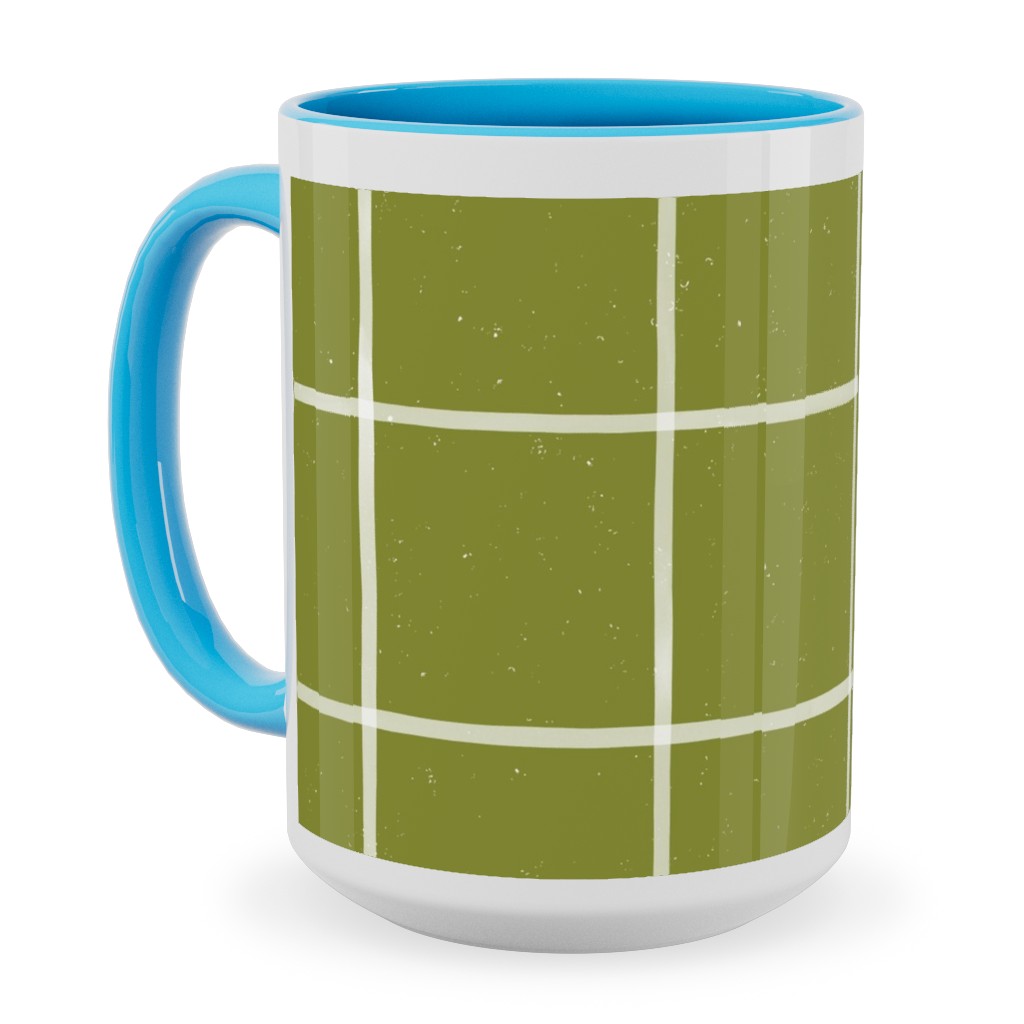 Watercolor Windowpane - Green Ceramic Mug, Light Blue, , 15oz, Green, Classic Green