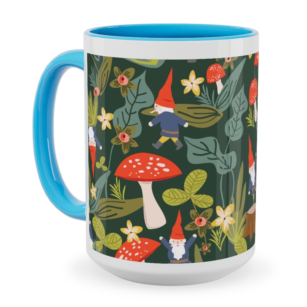 Woodland Gnomes - Green Ceramic Mug, Light Blue,  , 15oz, Green
