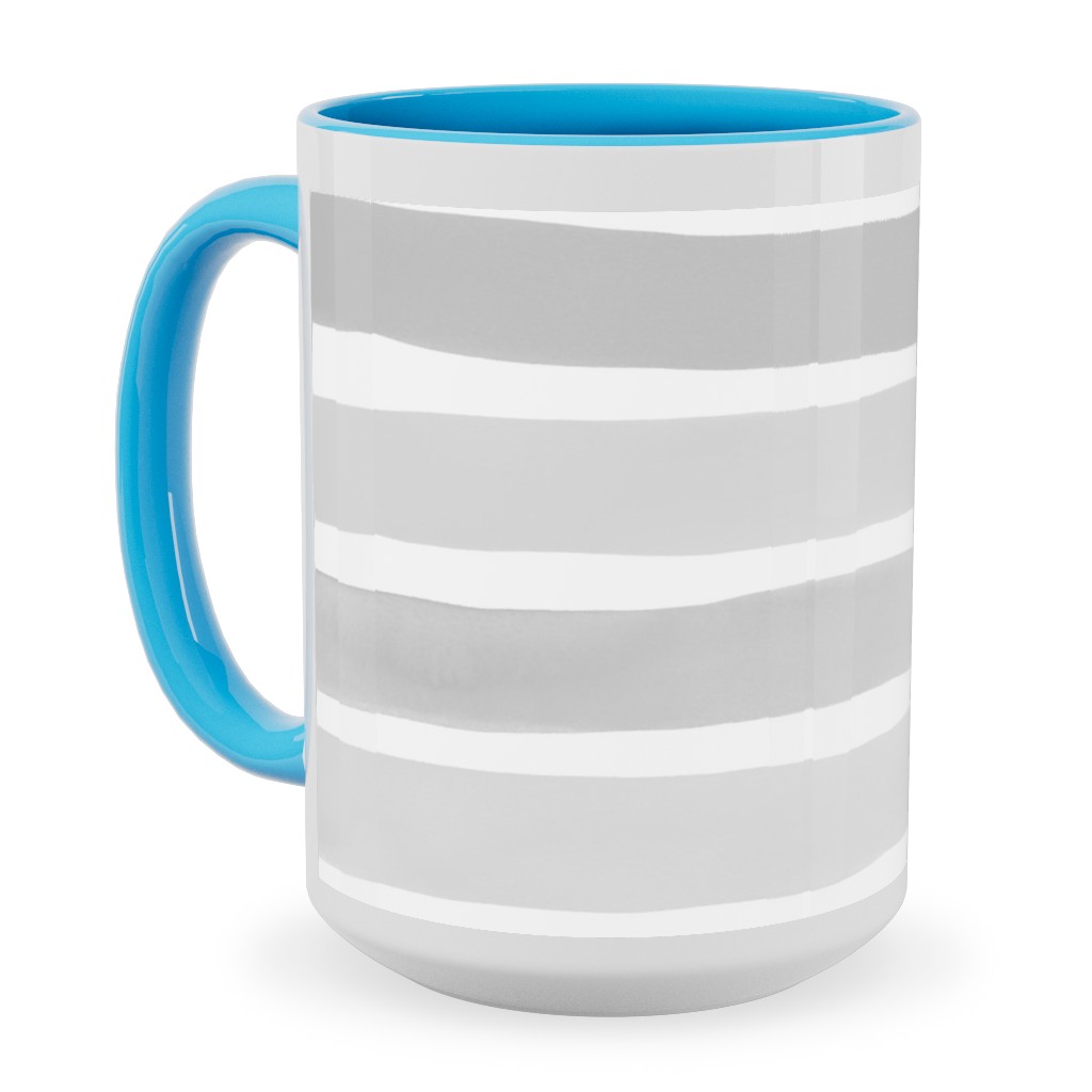 Imperfect Watercolor Stripes Ceramic Mug, Light Blue,  , 15oz, Gray