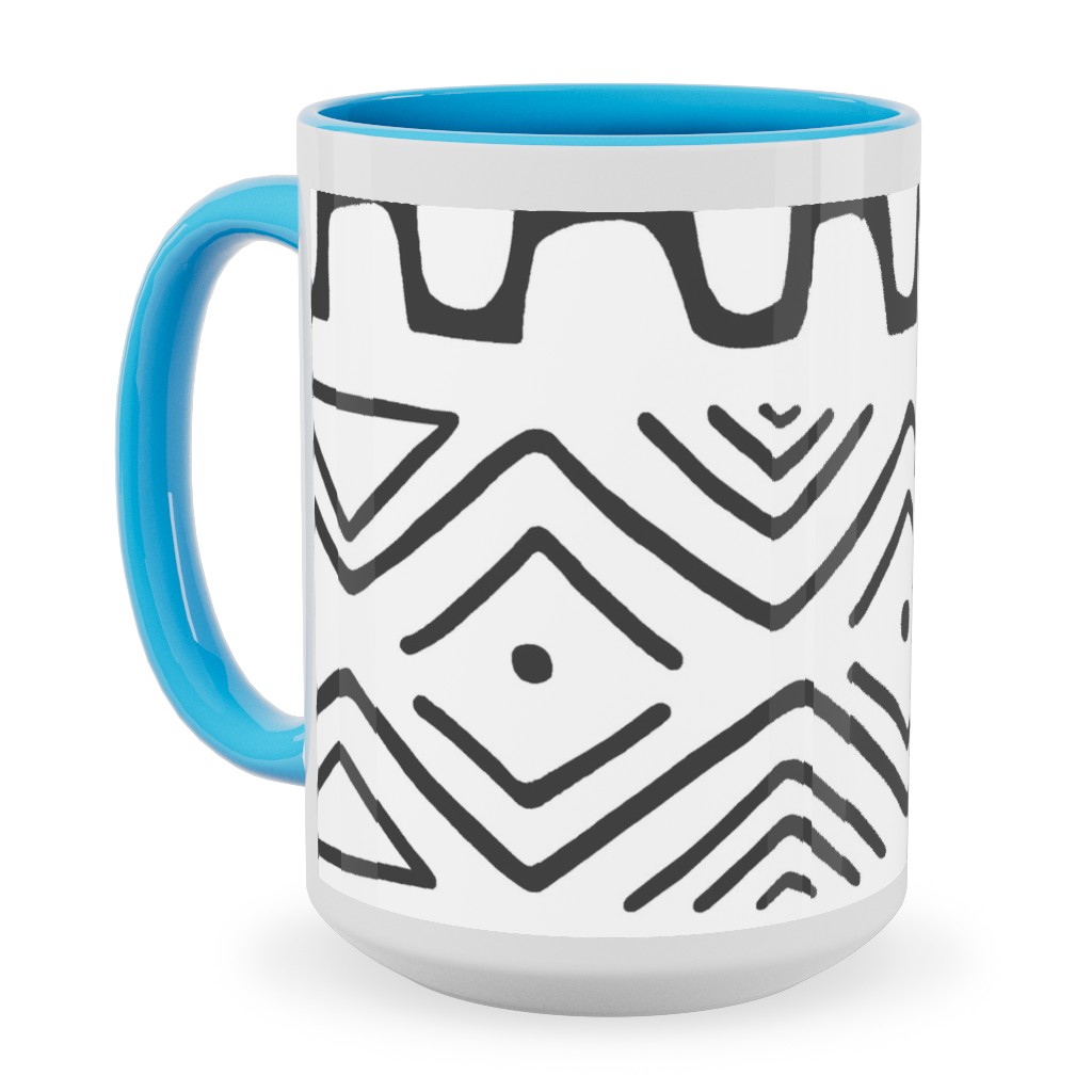 Mud Cloth - White Ceramic Mug, Light Blue, , 15oz, White, White