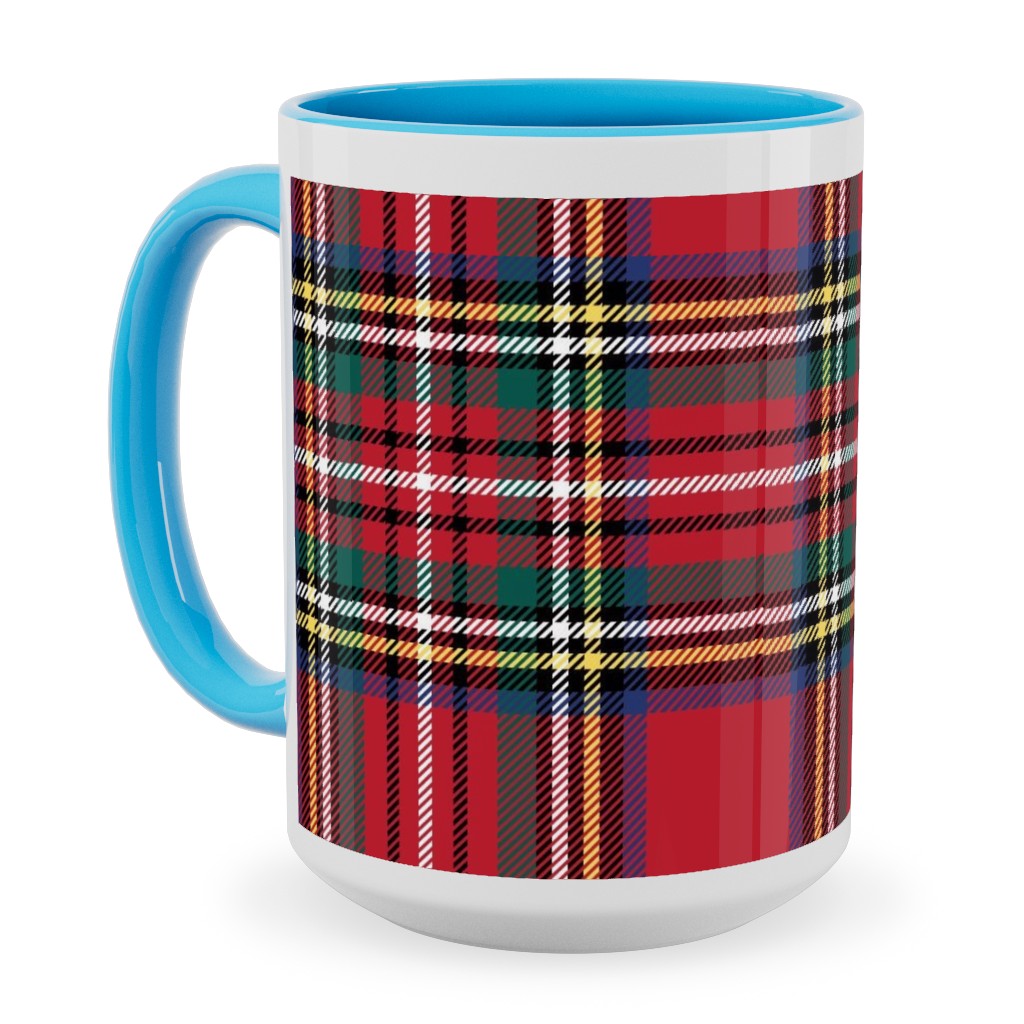 Royal Stewart Tartan Style Repeat Perfect for Christmas Ceramic Mug, Light Blue, , 15oz, Red, Red