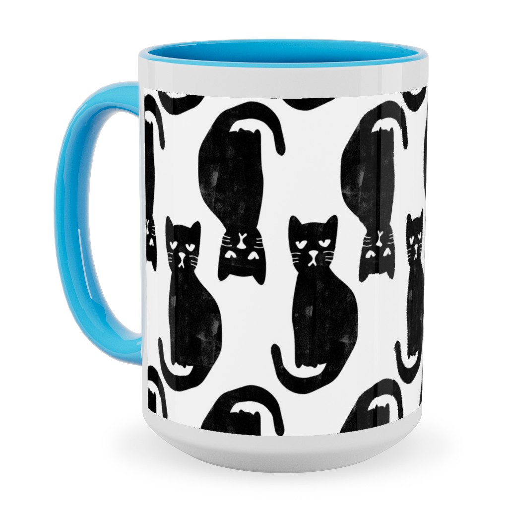 Black Cat Ceramic Mug, Light Blue, , 15oz, Black, Black