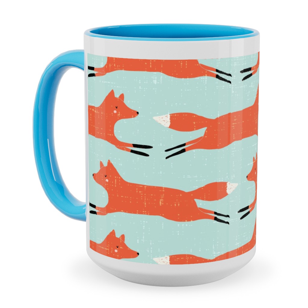 Little Orange Fox - Orange and Green Ceramic Mug, Light Blue,  , 15oz, Orange