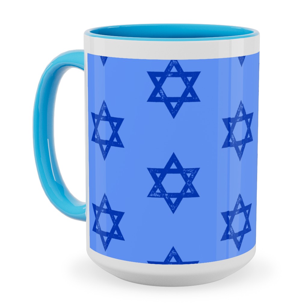 Star of David - Blue Ceramic Mug, Light Blue, , 15oz, Blue, True Blue