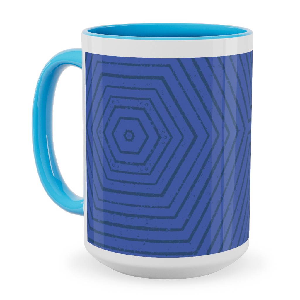 Concentric Hexagons - Cobalt Ceramic Mug, Light Blue, , 15oz, Blue, True Blue