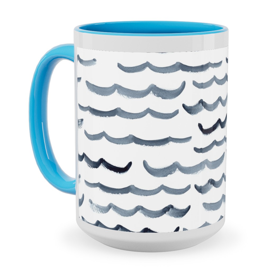 Ocean Waves Ceramic Mug, Light Blue,  , 15oz, White