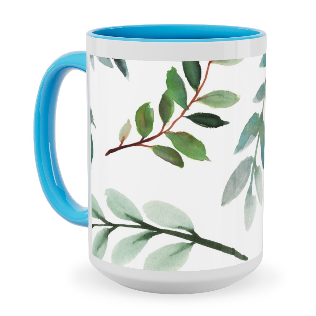 Paprika Floral Greenery Leafs - Green Ceramic Mug, Light Blue, , 15oz, Green, Classic Green