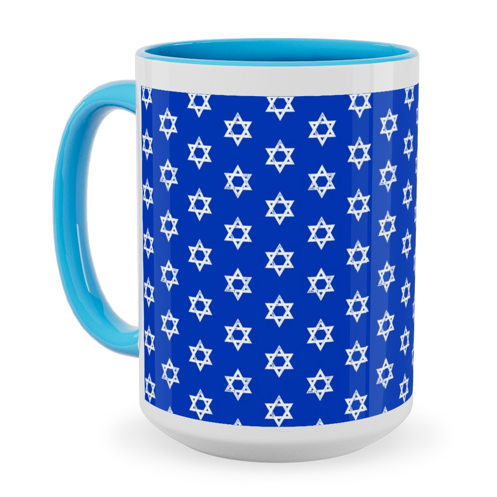 Star of David - White on Blue Ceramic Mug, Light Blue,  , 15oz, Blue