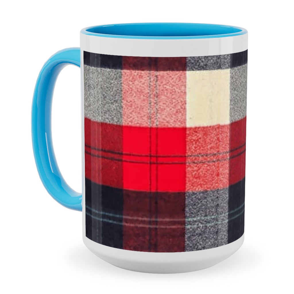 Lumberjack Flannel Buffalo Plaid - Red Ceramic Mug, Light Blue, , 15oz, Red, Red