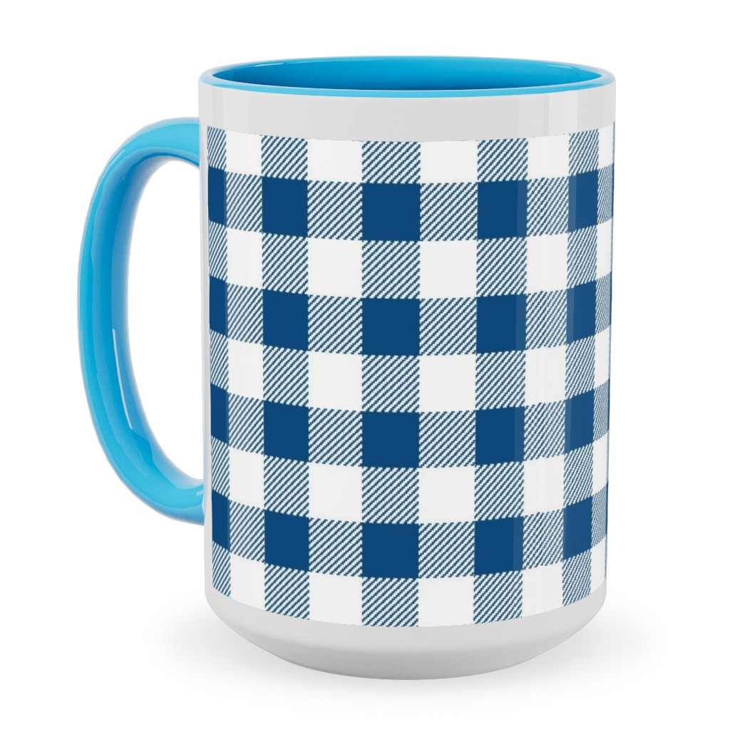 Classic Gingham - Blue Ceramic Mug, Light Blue, , 15oz, Blue, True Blue