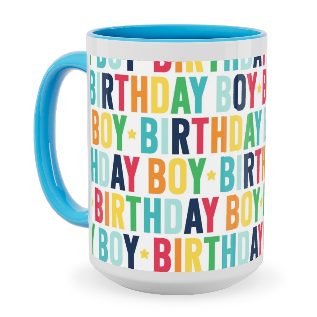 Birthday Boy - Uppercase - Rainbow Ceramic Mug, Light Blue, , 15oz, Multicolor