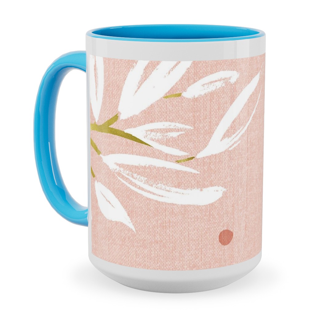 Zen - Gilded Leaves - Blush Pink Large Ceramic Mug, Light Blue,  , 15oz, Pink