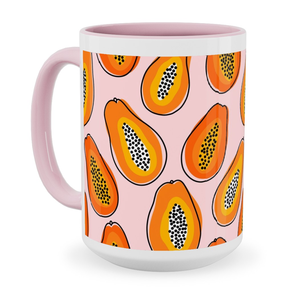 Abstract Papayas - Pink Ceramic Mug, Pink, , 15oz, Pink, Bright Pink