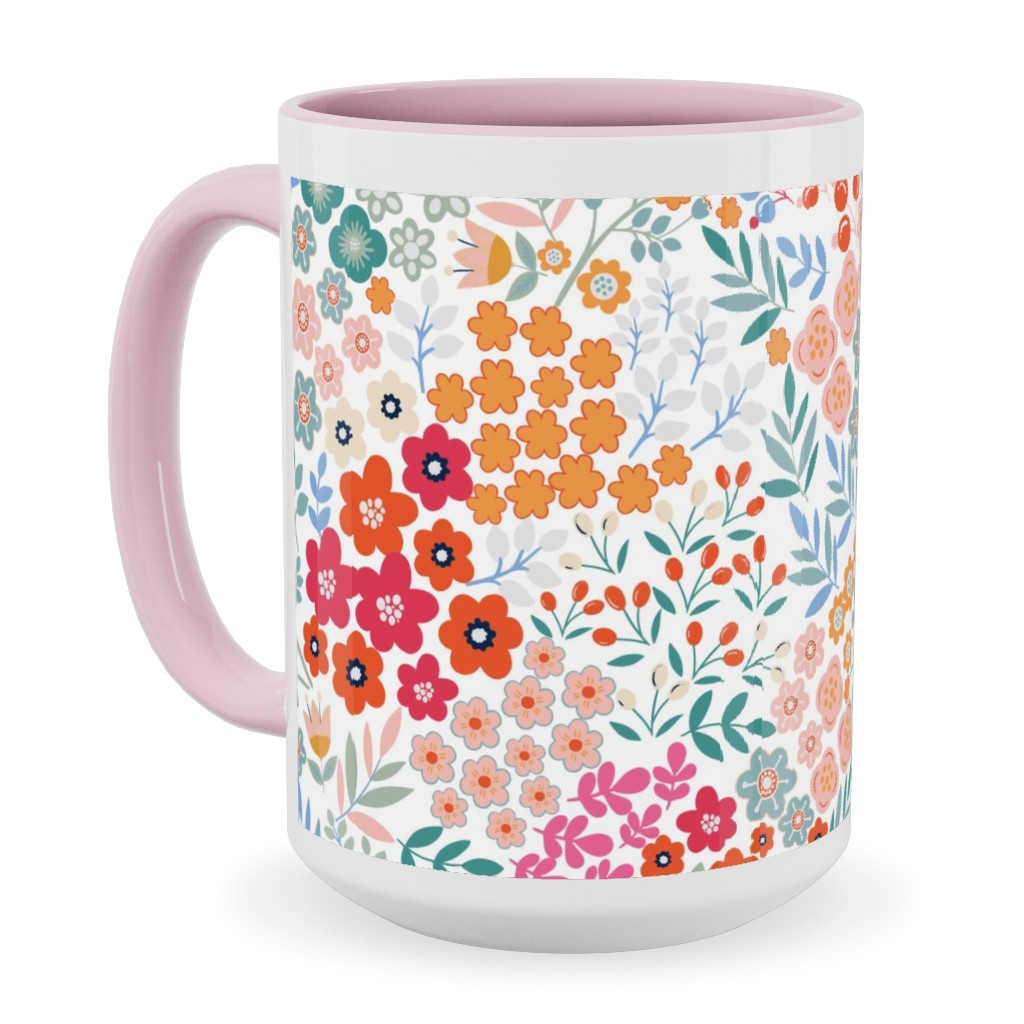 Summer Flower Ceramic Mug, Pink,  , 15oz, Multicolor
