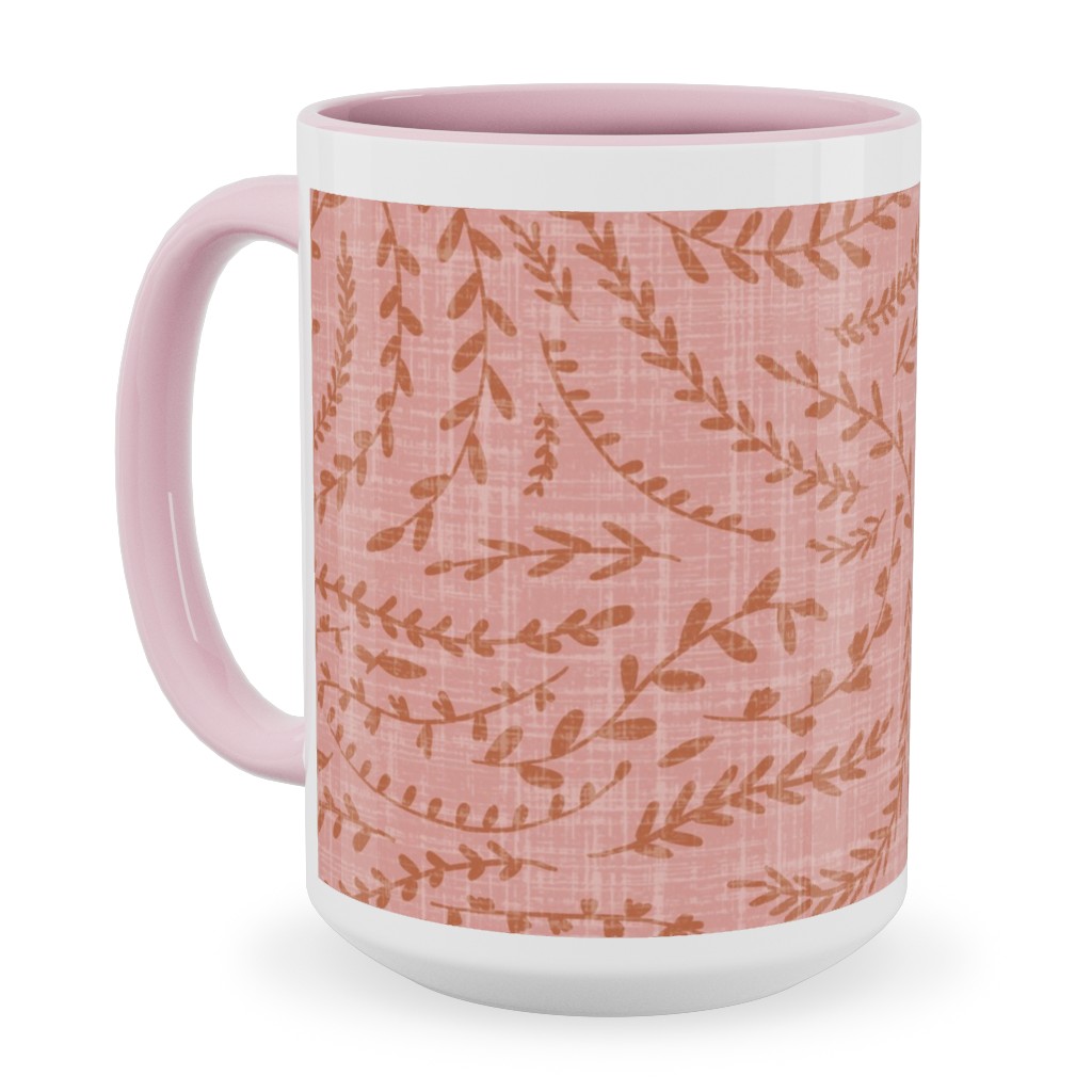 Notion - Fine Floral - Pink and Rust Ceramic Mug, Pink, , 15oz, Pink, Bright Pink