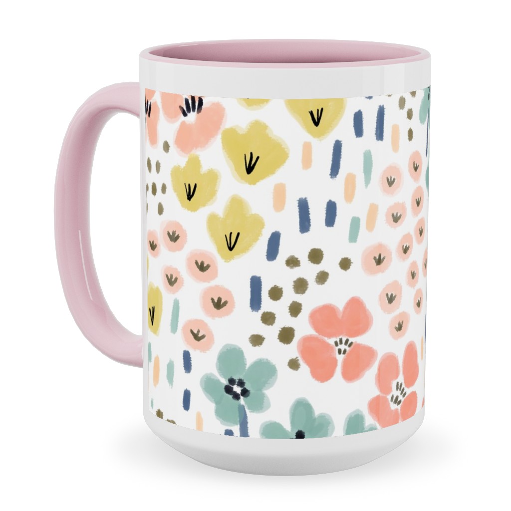April Bits Vintage - Pink Ceramic Mug, Pink, , 15oz, Pink, Bright Pink